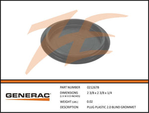 Generac 021267B PLUG Plastic  2.0 BLIND GROMMET
