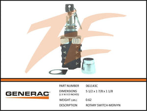 Generac 061143C ROTARY SWITCH-MERVYN Product is OBSOLETE Dropshipped from Manufacturer