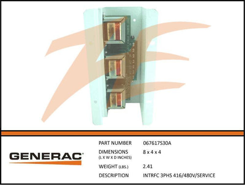 Generac 067617S30A INTRFC 3PHS 416/480V/SERVICE Product is OBSOLETE Dropshipped from Manufacturer