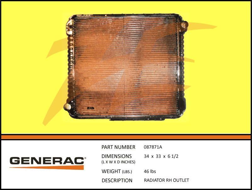 Generac 087871A RADIATOR RH OUTLET Product is OBSOLETE Dropshipped from Manufacturer