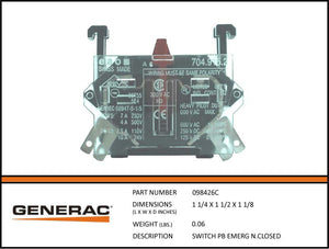 Generac 098426C SWITCH PB EMERG N.CLOSED Dropshipped from Manufacturer