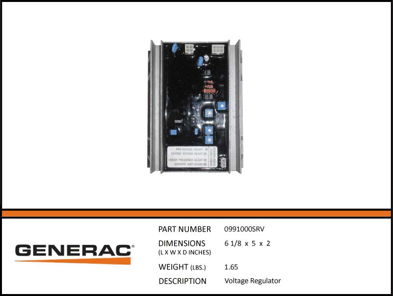 Generac 0991000SRV VOLTAGE REGULATOR Product is OBSOLETE Dropshipped from Manufacturer