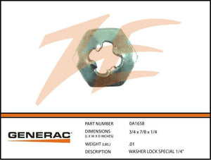 Generac 0A1658 WASHER LOCK SPECIAL 1/4 Dropshipped from Manufacturer