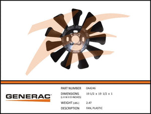 Generac 0A4246 FAN Plastic Product is OBSOLETE Dropshipped from Manufacturer