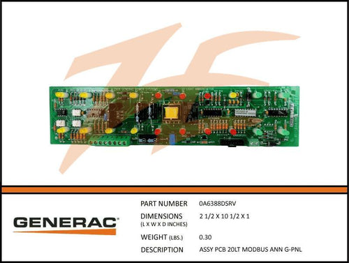 Generac 0A6388DSRV  Assembly  PCB 20LT MODBUS ANN G-PNL Product is OBSOLETE Dropshipped from Manufacturer