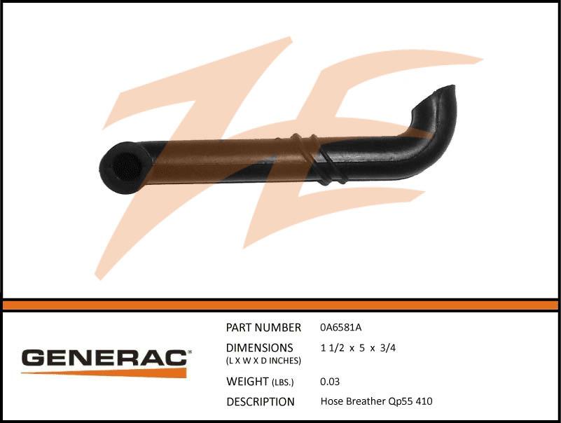 Generac 0A6581A Hose Breather QP55 410 Dropshipped from Manufacturer