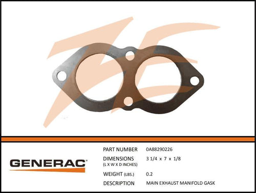 Generac 0A88290226 MAIN Exhaust Manifold Gasket Product is OBSOLETE Dropshipped from Manufacturer