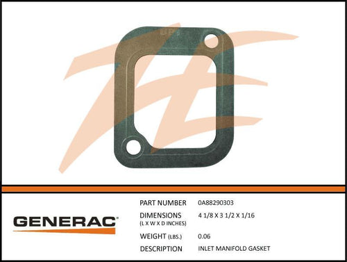 Generac 0A88290303 INLET Manifold Gasket Product is OBSOLETE Dropshipped from Manufacturer OBSOLETE