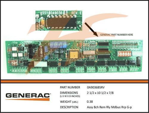 Generac 0A9036BSRV Assembly PCB 8Ch Remote Relay Modbus RRP Product is OBSOLETE Dropshipped from Manufacturer