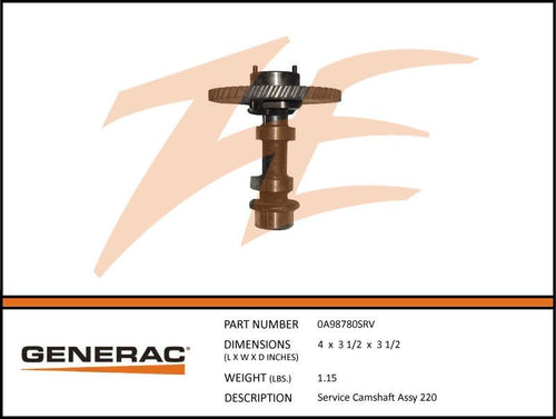 Generac 0A98780SRV SERVICE CAMSHAFT  Assembly  220 Product is OBSOLETE Dropshipped from Manufacturer