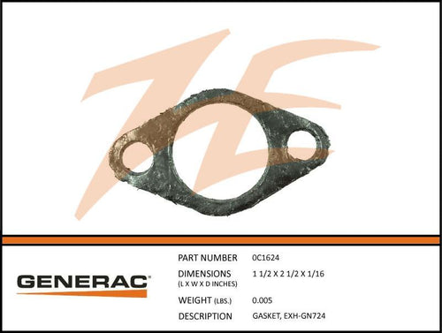 Generac 0C1624 Gasket Exhaust GN724 Product is OBSOLETE Dropshipped from Manufacturer
