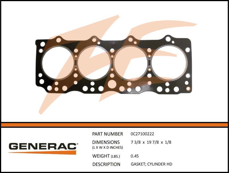 Generac 0C27100222 Gasket; CYLINDER HD Product is OBSOLETE Dropshipped from Manufacturer