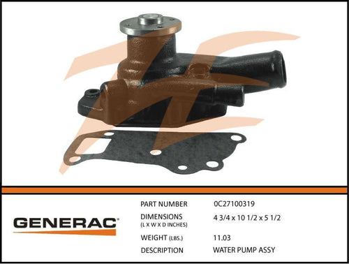 Generac 0C27100319 Water PUMP Assembly Product is OBSOLETE Dropshipped from Manufacturer
