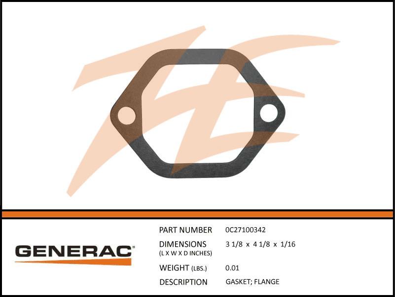 Generac 0C27100342 Flange Gasket Product is OBSOLETE Dropshipped from Manufacturer