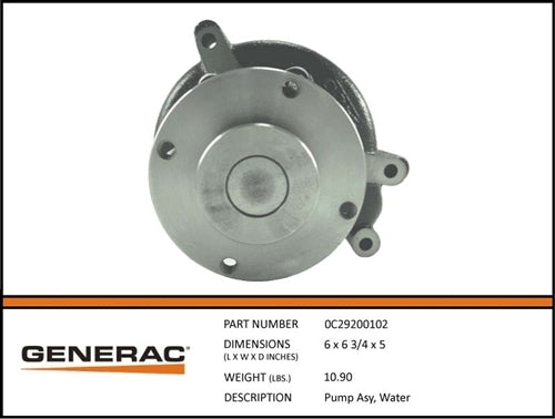 Generac 0C29200102 Water Pump Assembly Product is OBSOLETE Dropshipped from Manufacturer