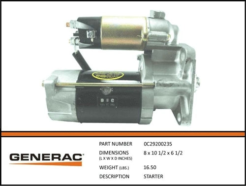 Generac 0C29200235 Starter Product is OBSOLETE Dropshipped from Manufacturer