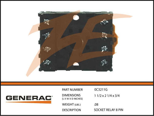 Generac 0C3211G SOCKET RELAY 8 PIN Dropshipped from Manufacturer