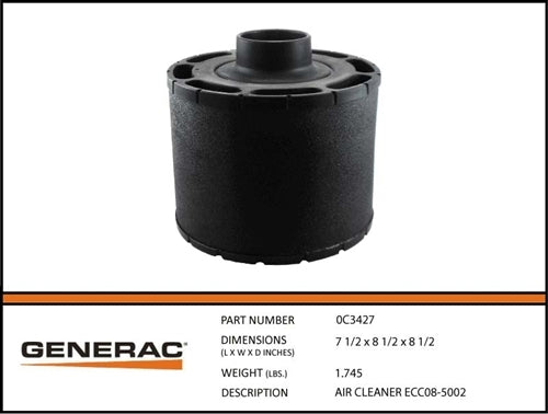 Generac 0C3427 Air Cleaner ECC08-5002 Product is OBSOLETE Dropshipped from Manufacturer