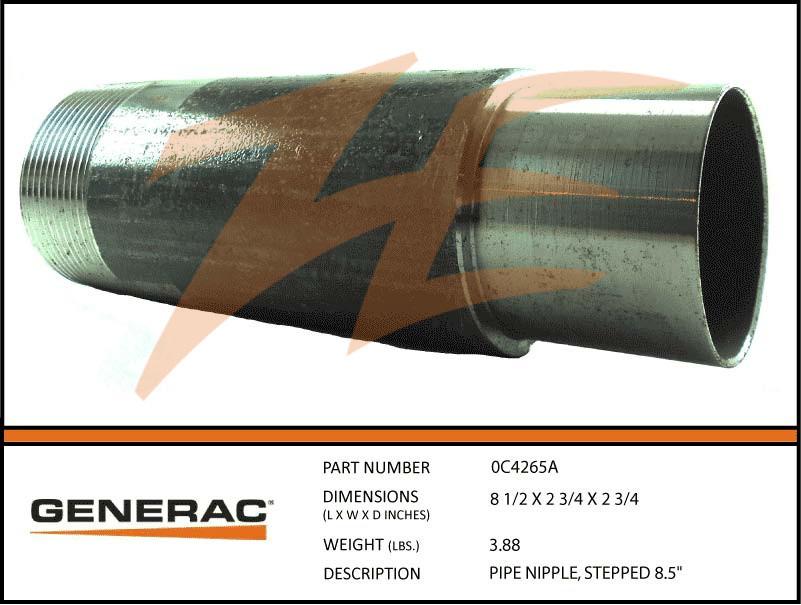 Generac 0C4265A Pipe NIPPLE, STEPPED 8.5 Product is OBSOLETE Dropshipped from Manufacturer OBSOLETE