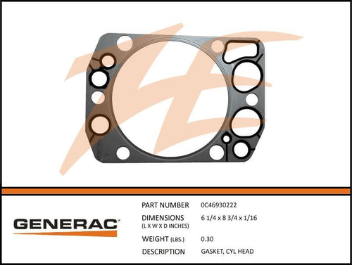 Generac 0C46930222 Gasket, CYL HEAD Product is OBSOLETE Dropshipped from Manufacturer