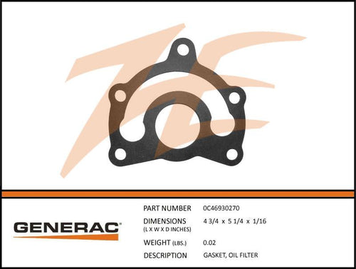 Generac 0C46930270 Gasket, Oil FILTER Product is OBSOLETE Dropshipped from Manufacturer