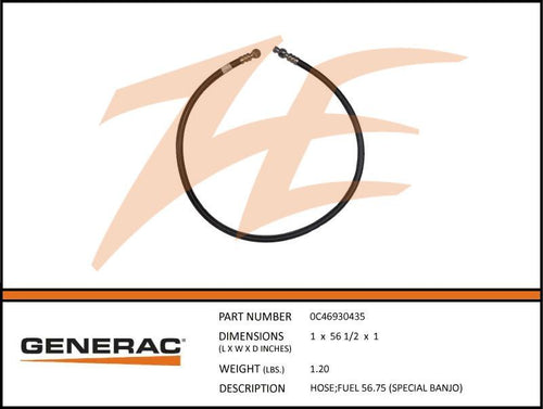Generac 0C46930435 Hose;Fuel 56.75 (SPECIAL BANJO Product is OBSOLETE Dropshipped from Manufacturer
