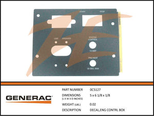 Generac 0C5127 DECAL,Engine CONTROL BOX Dropshipped from Manufacturer