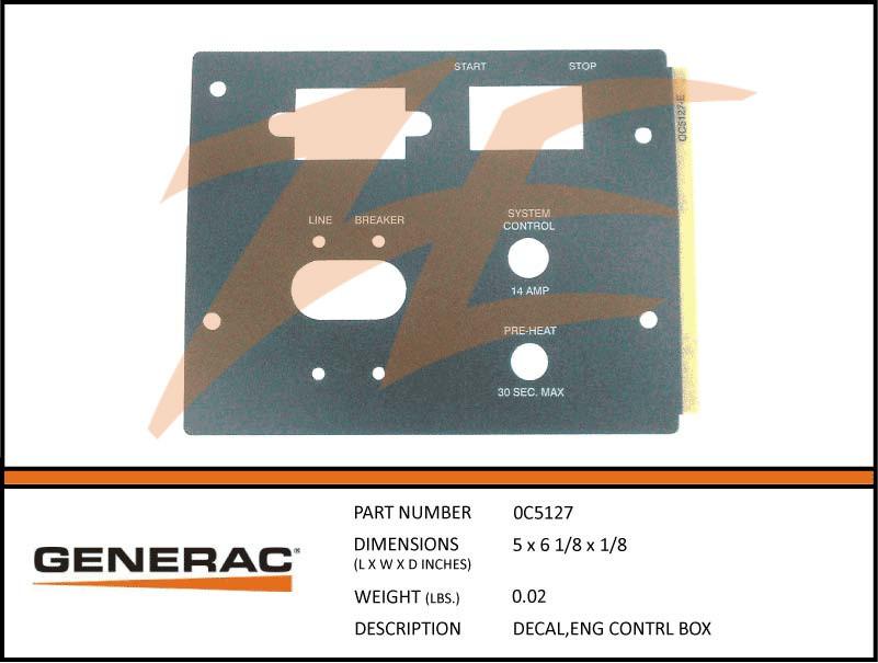 Generac 0C5127 DECAL,Engine CONTROL BOX Dropshipped from Manufacturer