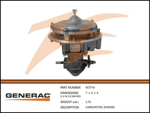 Generac 0C5716  Carburetor  , RK Product is OBSOLETE Dropshipped from Manufacturer