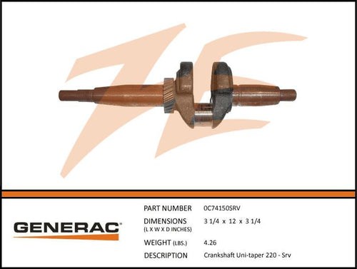 Generac 0C74150SRV Crankshaft  UNI-TAPER 220 - SRV Product is OBSOLETE Dropshipped from Manufacturer