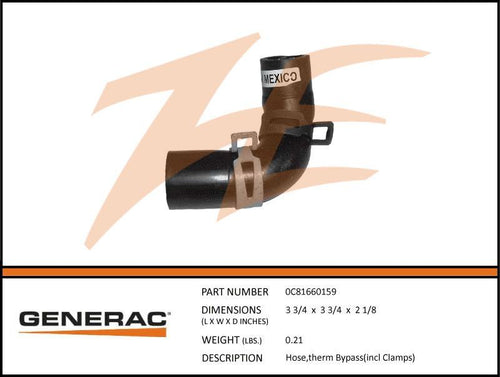 Generac 0C81660159 Hose,THERM BYPASS(INCL ClampS) Product is OBSOLETE Dropshipped from Manufacturer