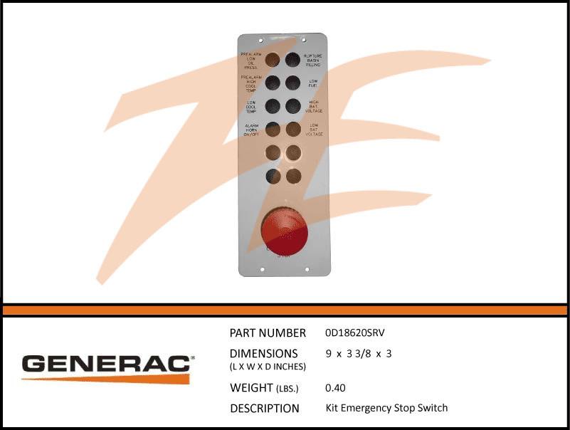 Generac 0D18620SRV KIT EMERGENCY STOP SWITCH Product is OBSOLETE Dropshipped from Manufacturer OBSOLETE
