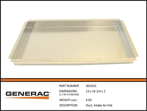 Generac 0D2425 DUCT, Intake Air HSB Product is OBSOLETE Dropshipped from Manufacturer