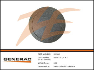 Generac 0D2558 Alternator Duct Gasket 7kW Dropshipped from Manufacturer