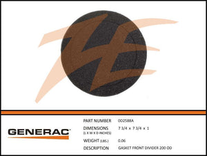 Generac 0D2588A Gasket Front  DIVIDER 200 OD Dropshipped from Manufacturer