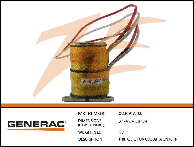 Generac 0D3091A100 Trip Coil For 0D3091A Contactor Product is OBSOLETE Dropshipped from Manufacturer