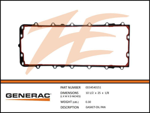 Generac 0D34540151 Gasket-Oil PAN Product is OBSOLETE Dropshipped from Manufacturer