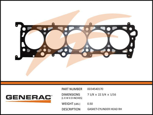 Generac 0D34540170 Gasket-CYLINDER HEAD RH Product is OBSOLETE Dropshipped from Manufacturer