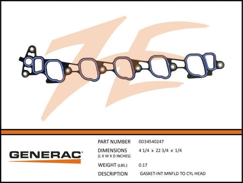 Generac 0D34540247 Gasket-Intake MANIFOLD TO CYL HEAD Product is OBSOLETE Dropshipped from Manufacturer