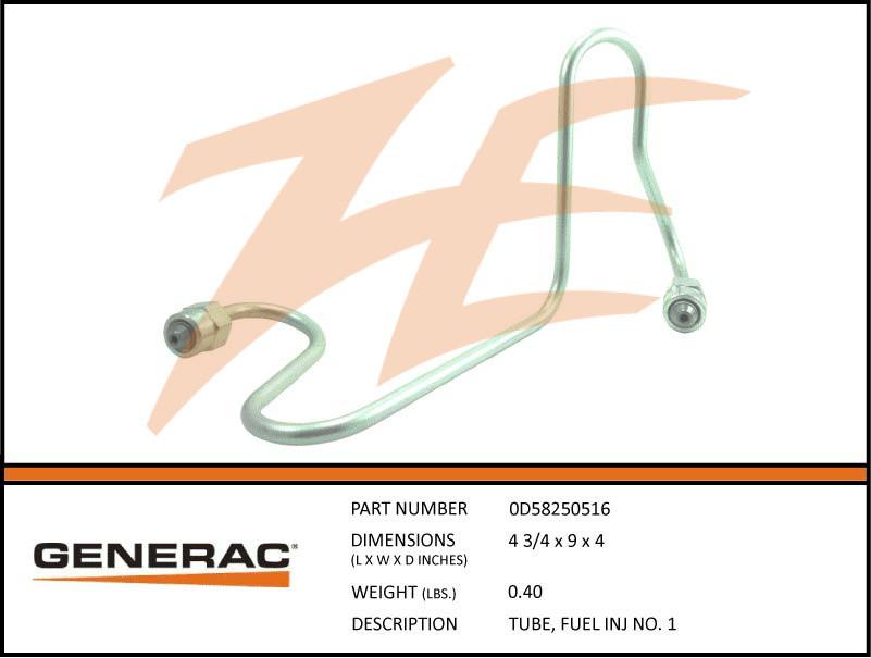 Generac 0D58250516 Tube, Fuel INJ NO. 1 Product is OBSOLETE Dropshipped from Manufacturer