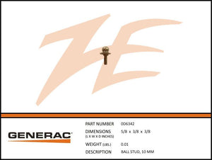 Generac 0D6342 BALL STUD, 10 MM Dropshipped from Manufacturer