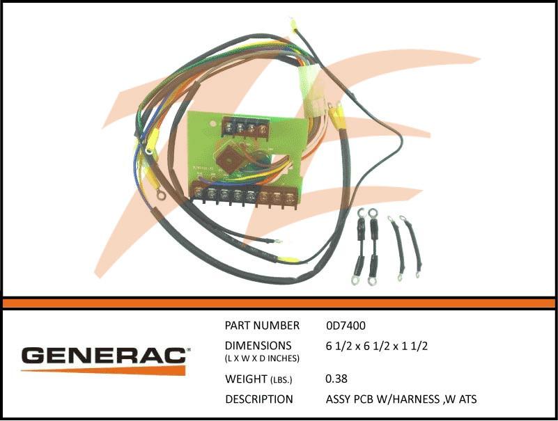 Generac 0D7400 PCB Assembly w/Harness W Type ATS Product is OBSOLETE Dropshipped from Manufacturer