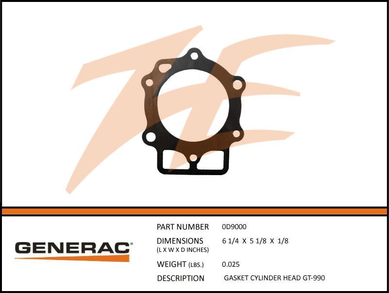 Generac 0D9000 Gasket CYLINDER HEAD GT-990 Dropshipped from Manufacturer OBSOLETE