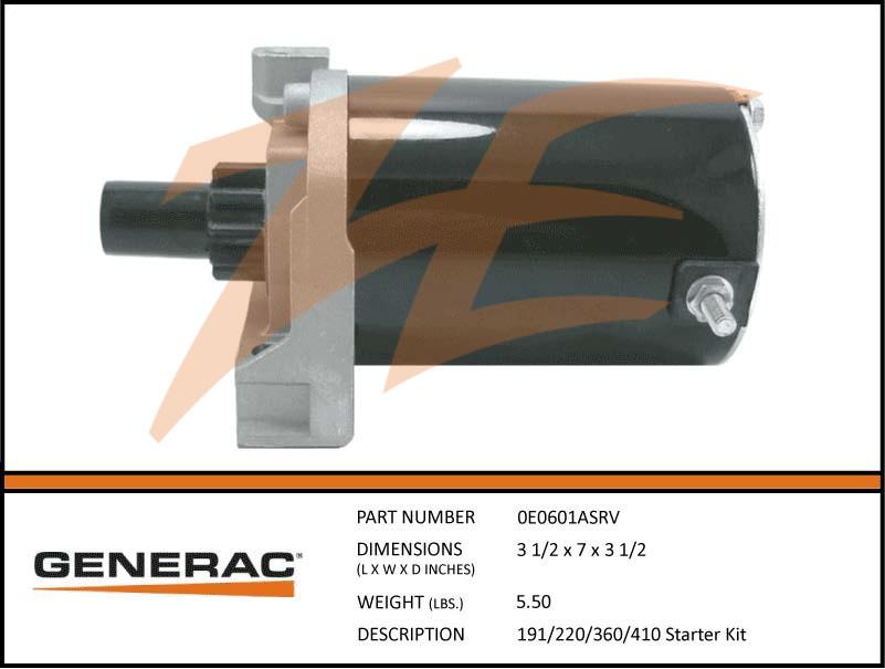 Generac 0E0601ASRV 191/220/360/410 Starter KIT (this part will from ship FAST directly from manufacturer to you - see notes below) Dropshipped from Manufacturer