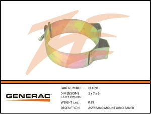 Generac 0E1091 Assembly BAND MOUNT Air Cleaner Product is OBSOLETE Dropshipped from Manufacturer OBSOLETE