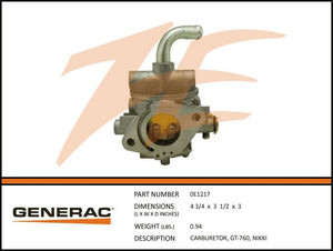 Generac 0E1217  Carburetor  , GT-760, NIKKI Product is OBSOLETE Dropshipped from Manufacturer