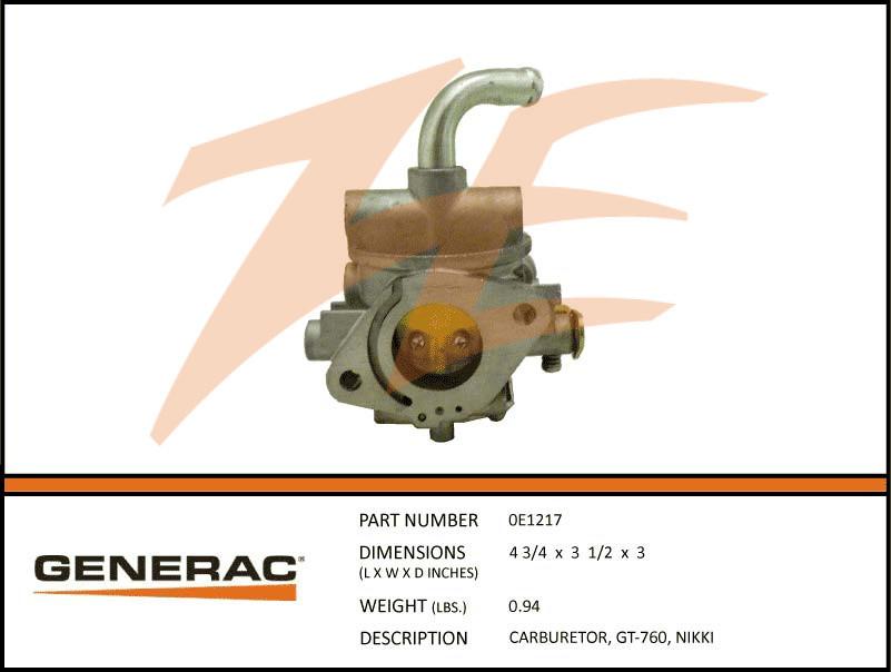 Generac 0E1217  Carburetor  , GT-760, NIKKI Product is OBSOLETE Dropshipped from Manufacturer