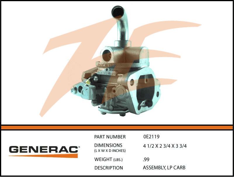 Generac 0E2119  Assembly  , LP CARB Product is OBSOLETE Dropshipped from Manufacturer