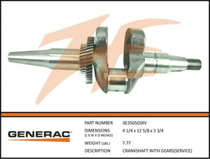 Generac 0E35050SRV Crankshaft  WITH GEARS(SERVICE) Product is OBSOLETE Dropshipped from Manufacturer