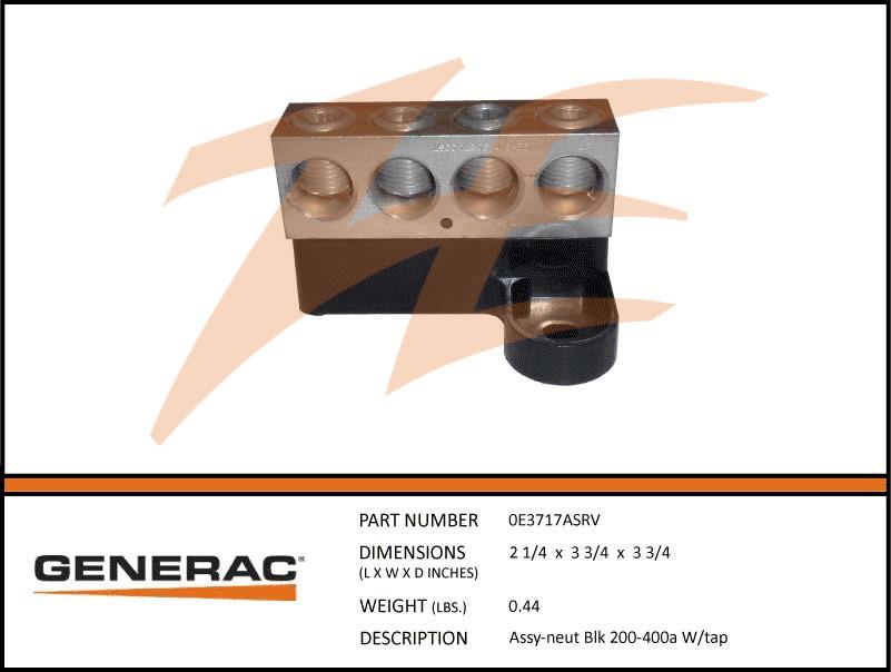 Generac 0E3717ASRV Neutral Block Assembly 200-400A Product is OBSOLETE Dropshipped from Manufacturer